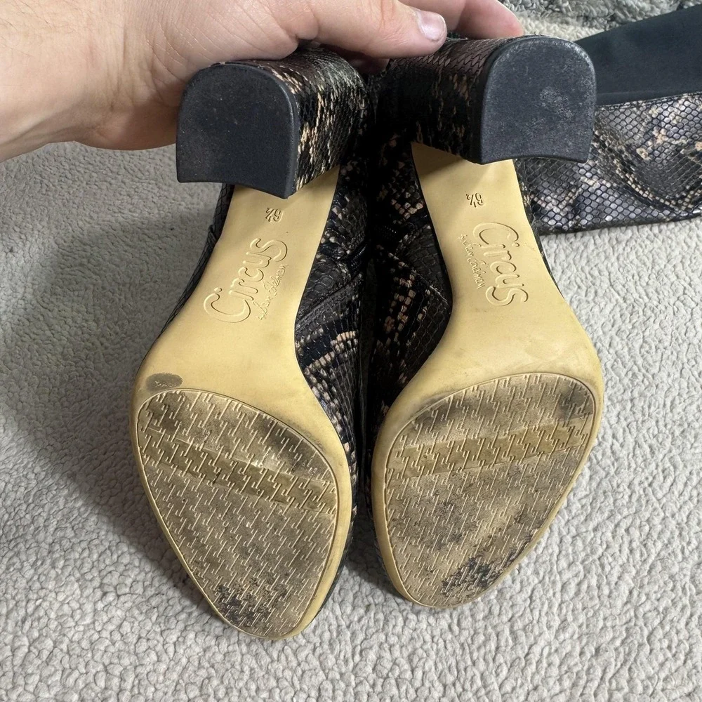 Circus Sam Edelman Boots Womens Size 6.5M Brown Snake Print Clarimont Block Heel